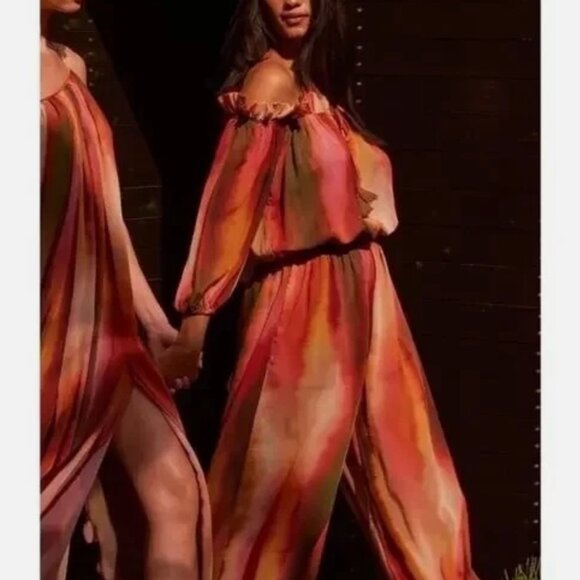 Misa Los Angeles Surya Chiffon Jumpsuit in Jaipur Ombre Colorful Sunset Palette - Picture 3 of 9